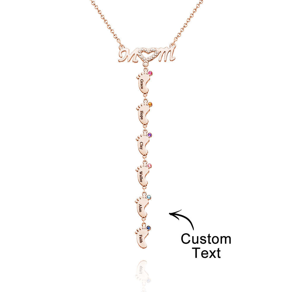 Mother's Necklace With Small Custom Name & Birthstone Baby Foot Charms - soufeelmy