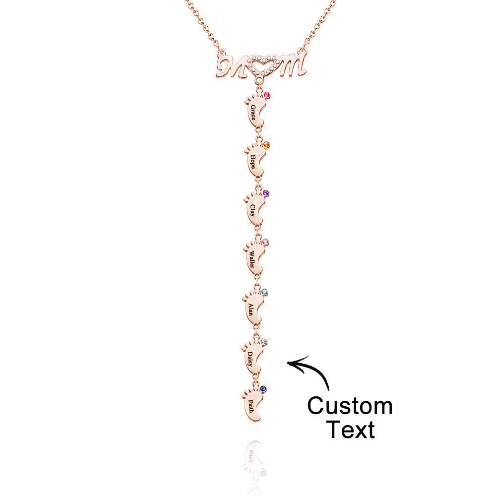 Mother's Necklace With Small Custom Name & Birthstone Baby Foot Charms - soufeelmy