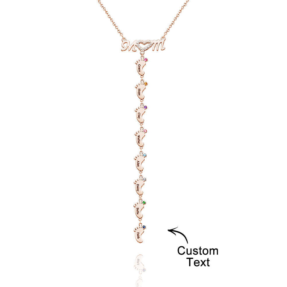 Mother's Necklace With Small Custom Name & Birthstone Baby Foot Charms - soufeelmy