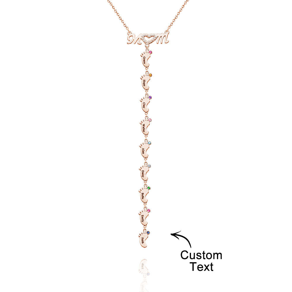 Mother's Necklace With Small Custom Name & Birthstone Baby Foot Charms - soufeelmy