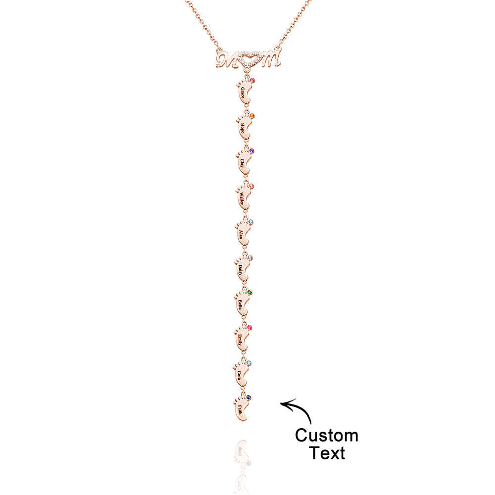 Mother's Necklace With Small Custom Name & Birthstone Baby Foot Charms - soufeelmy