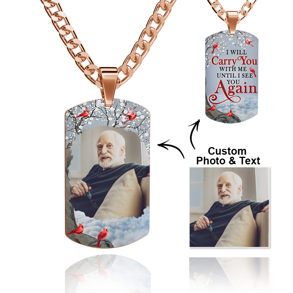 Custom Photo Tag Memorial Engraved Necklace with Engraving Stainless Steel Men's Necklace - soufeelmy