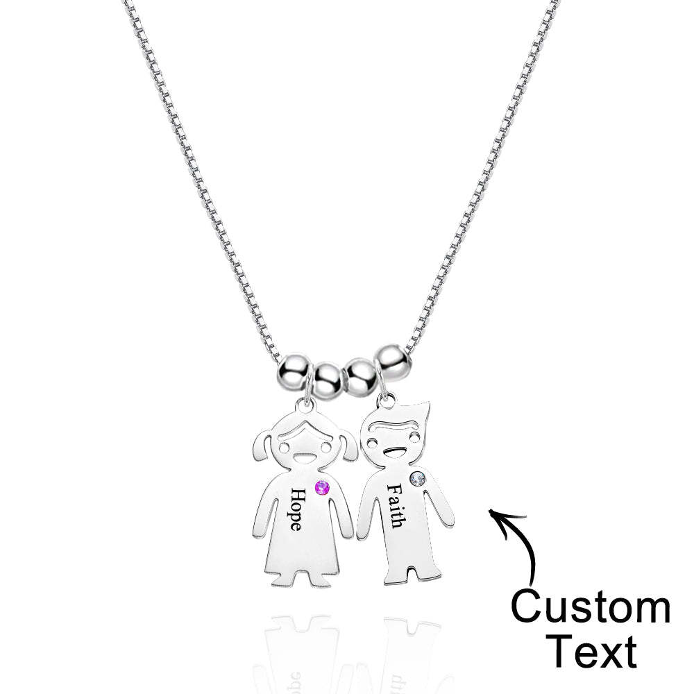Mother's Necklace with Engravable Birthstone Children's Charms - soufeelmy