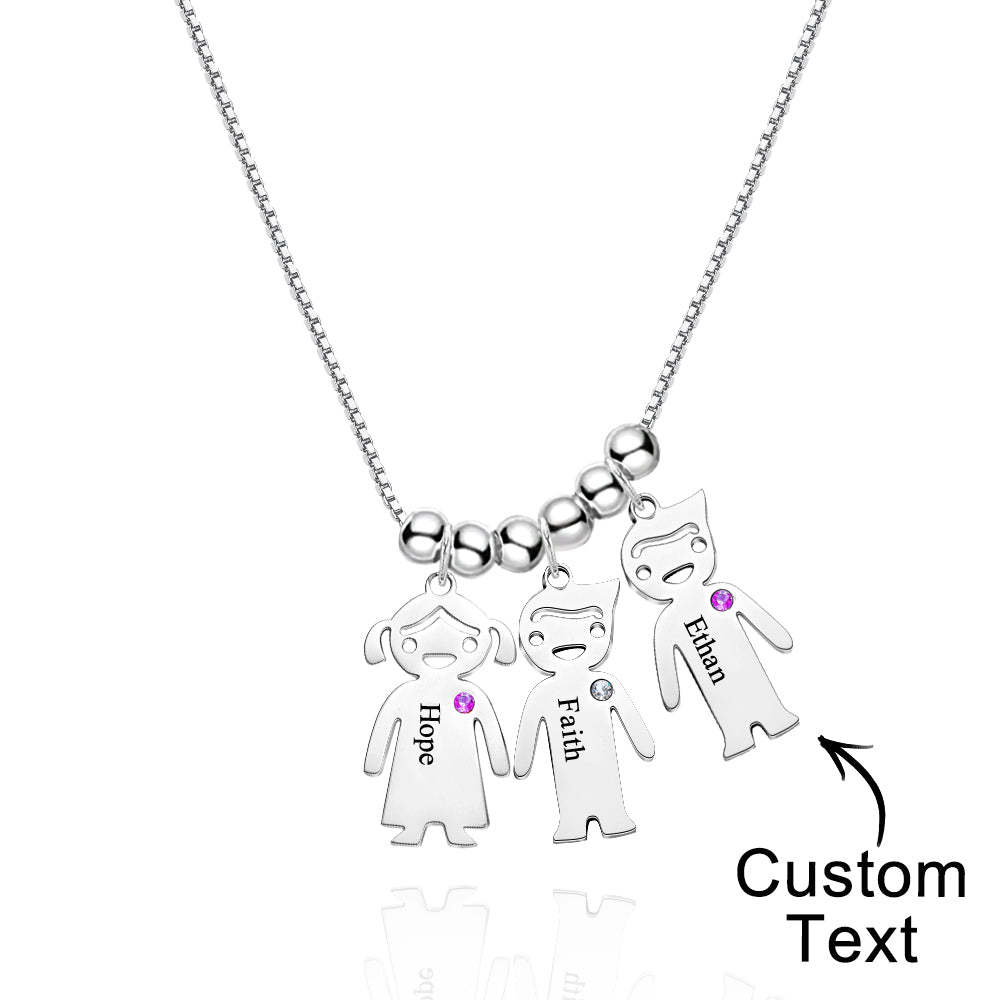 Mother's Necklace with Engravable Birthstone Children's Charms - soufeelmy