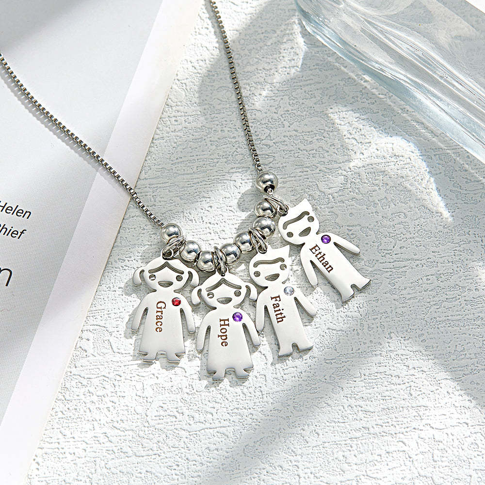 Mother's Necklace with Engravable Birthstone Children's Charms - soufeelmy