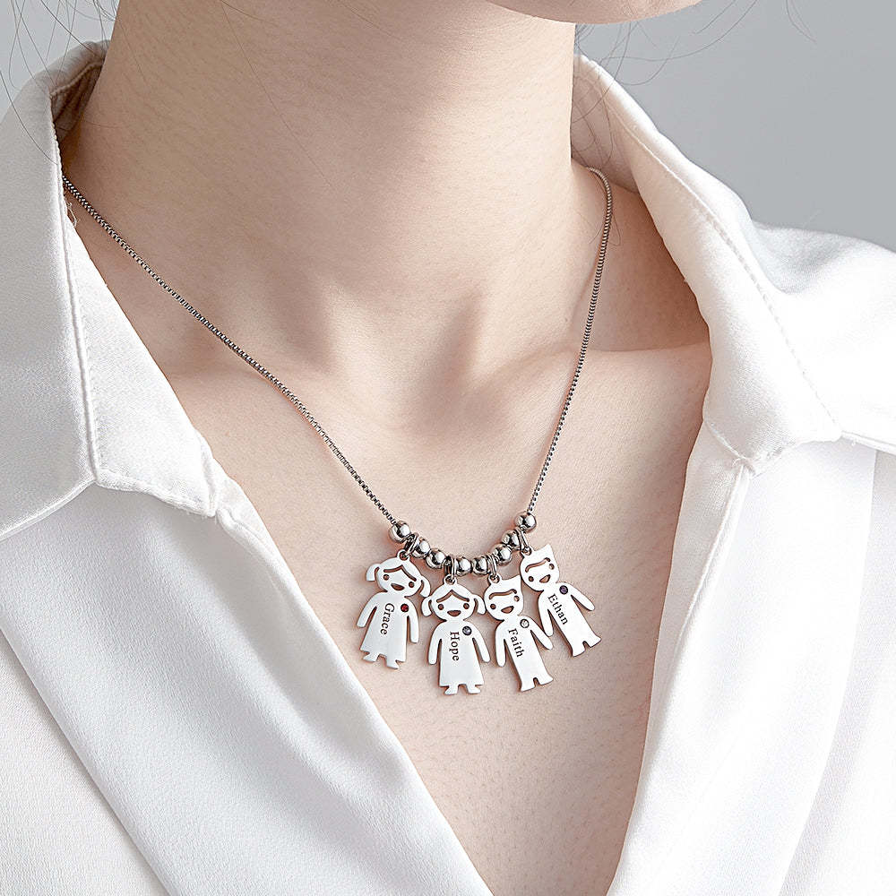 Mother's Necklace with Engravable Birthstone Children's Charms - soufeelmy
