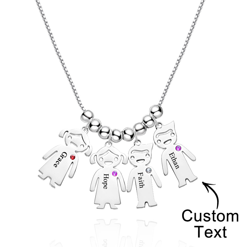 Mother's Necklace with Engravable Birthstone Children's Charms - soufeelmy