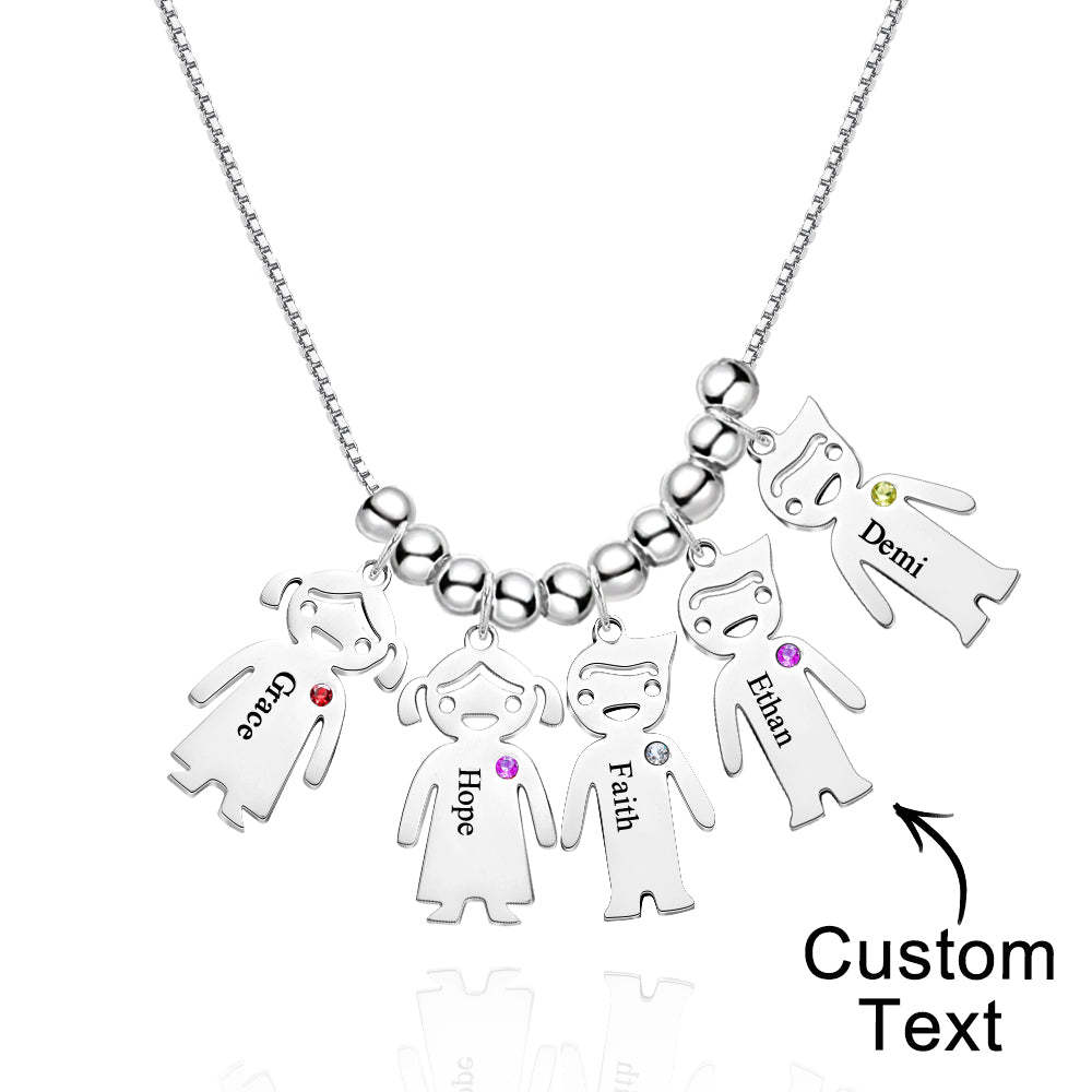 Mother's Necklace with Engravable Birthstone Children's Charms - soufeelmy