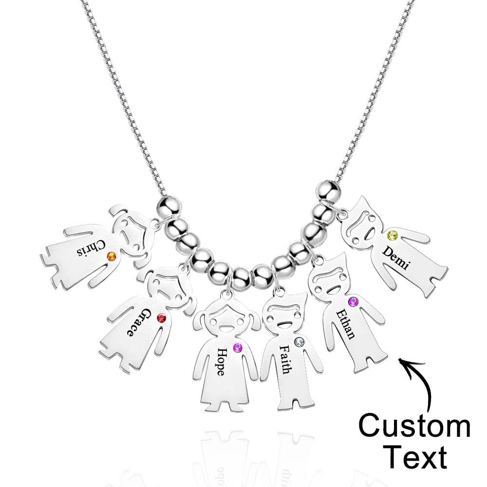 Mother's Necklace with Engravable Birthstone Children's Charms - soufeelmy