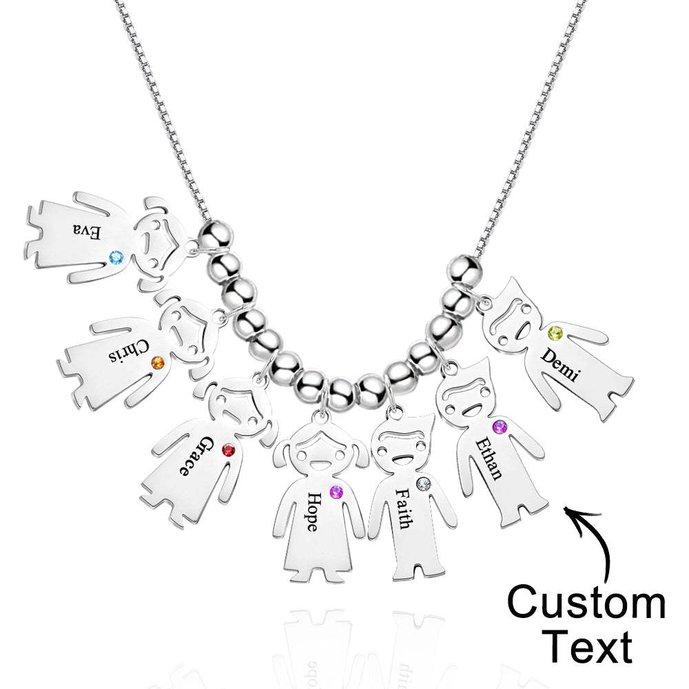 Mother's Necklace with Engravable Birthstone Children's Charms - soufeelmy