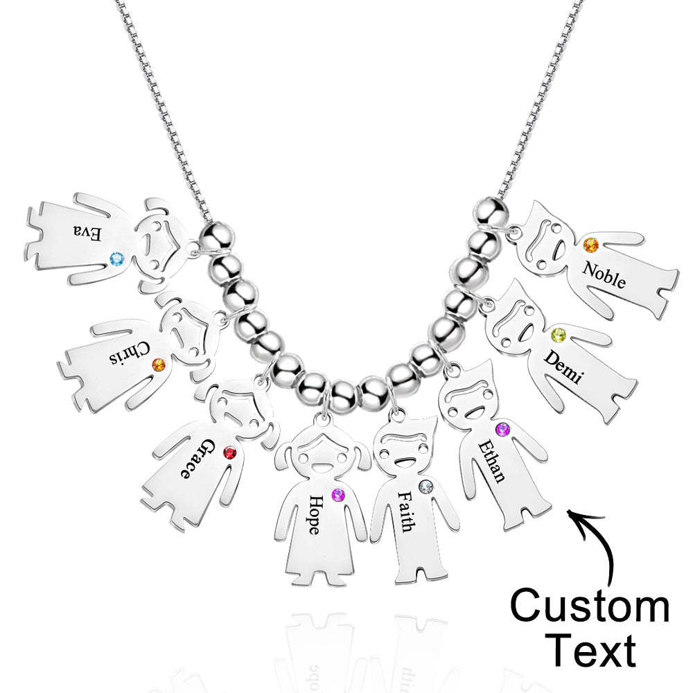 Mother's Necklace with Engravable Birthstone Children's Charms - soufeelmy
