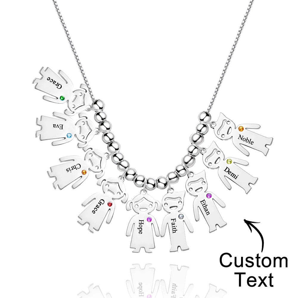 Mother's Necklace with Engravable Birthstone Children's Charms - soufeelmy