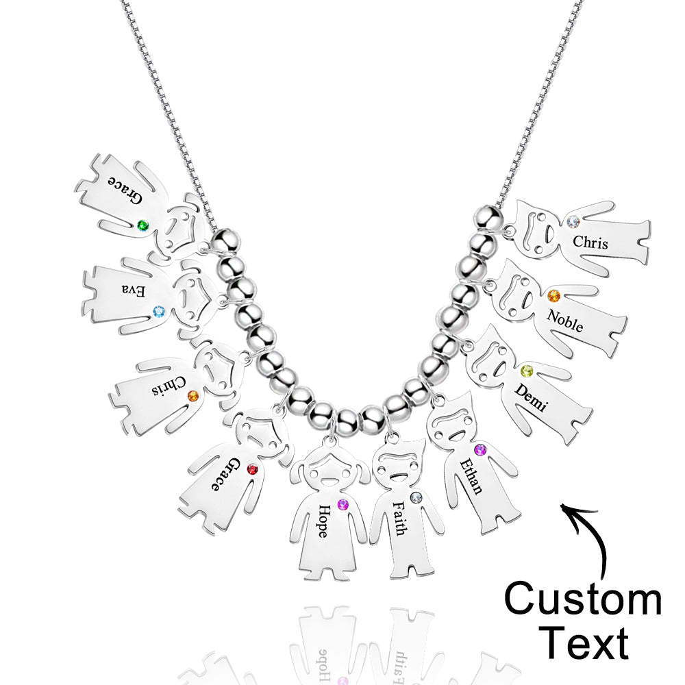 Mother's Necklace with Engravable Birthstone Children's Charms - soufeelmy