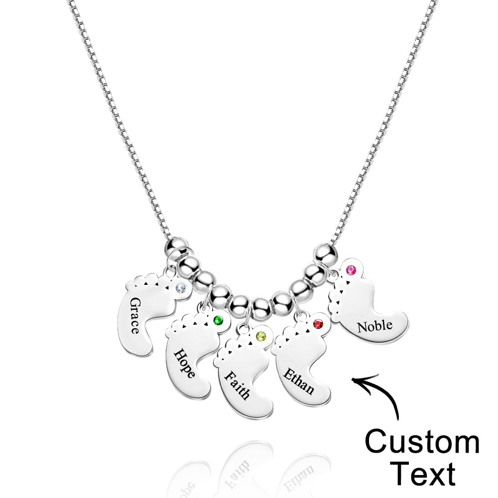 Custom Name Birthstone Baby Feet Charm Necklace For Christmas - soufeelmy