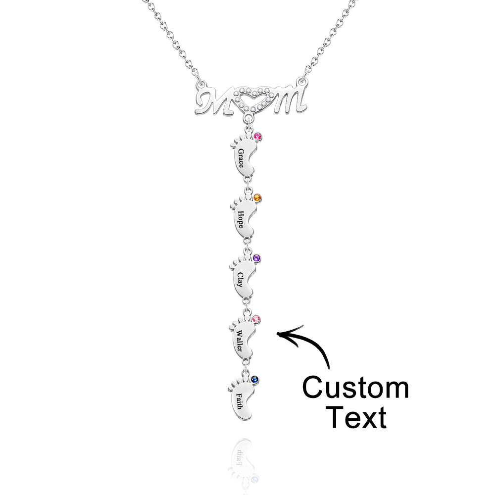 Mother's Necklace With Small Custom Name & Birthstone Baby Foot Charms - soufeelmy