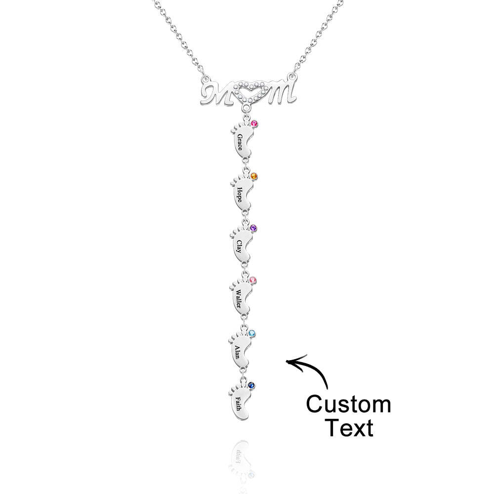 Mother's Necklace With Small Custom Name & Birthstone Baby Foot Charms - soufeelmy