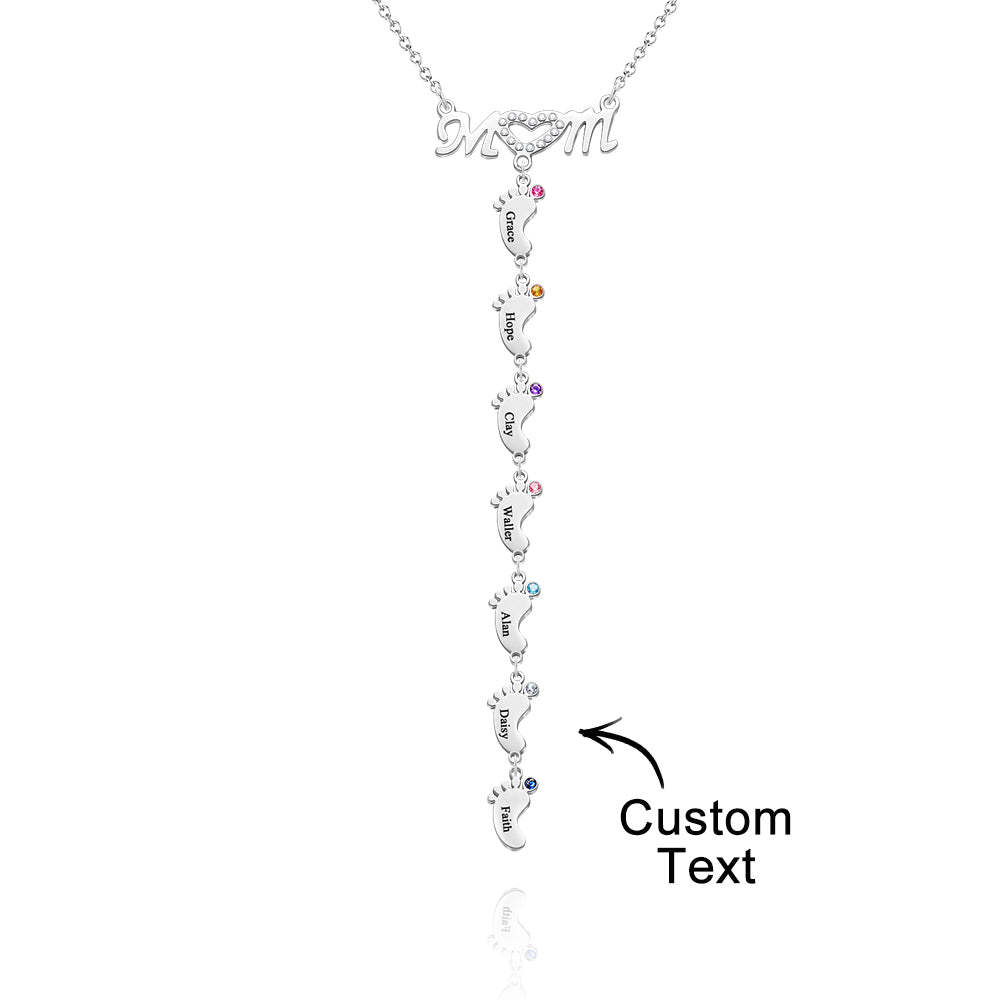 Mother's Necklace With Small Custom Name & Birthstone Baby Foot Charms - soufeelmy