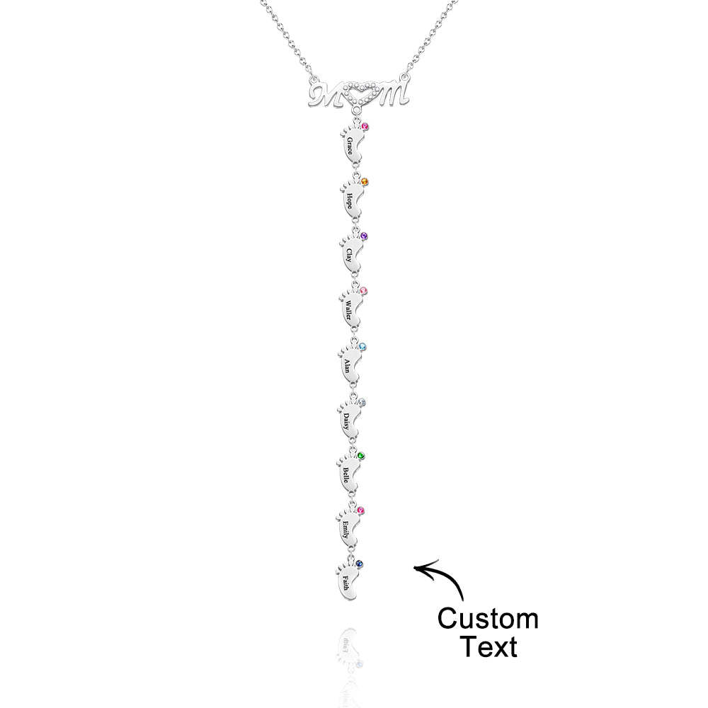 Mother's Necklace With Small Custom Name & Birthstone Baby Foot Charms - soufeelmy