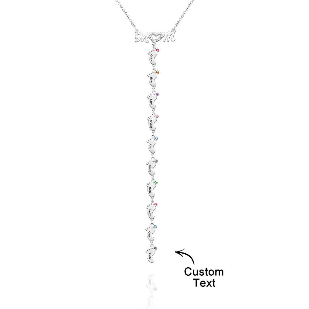 Mother's Necklace With Small Custom Name & Birthstone Baby Foot Charms - soufeelmy