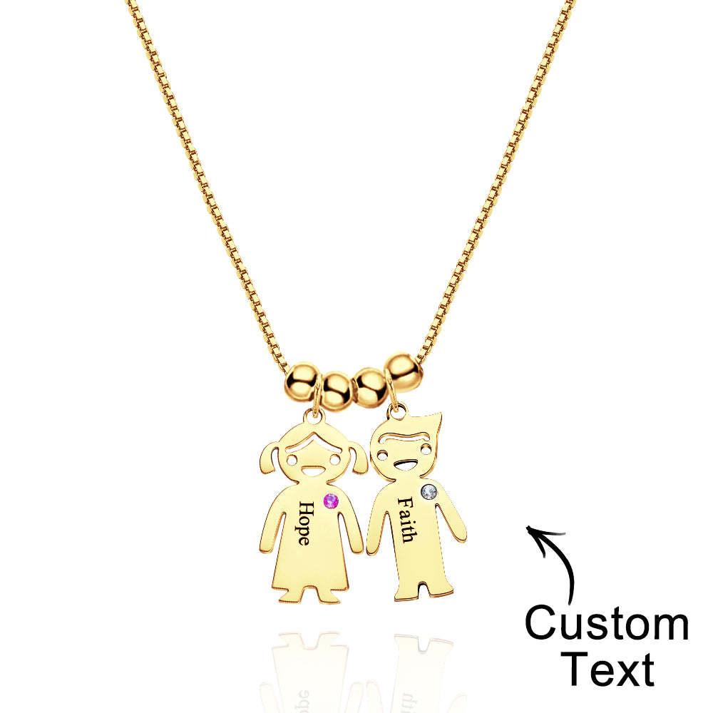 Mother's Necklace with Engravable Birthstone Children's Charms - soufeelmy