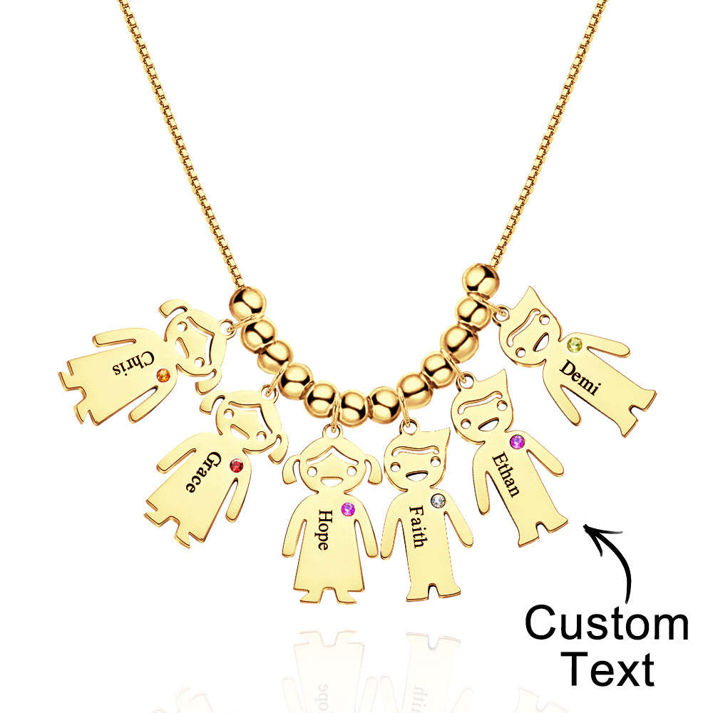Mother's Necklace with Engravable Birthstone Children's Charms - soufeelmy