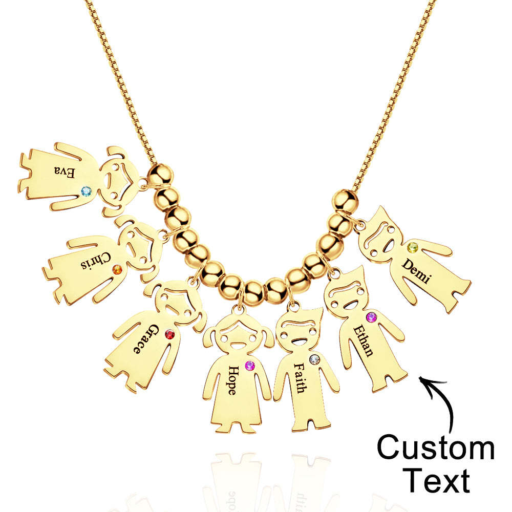 Mother's Necklace with Engravable Birthstone Children's Charms - soufeelmy