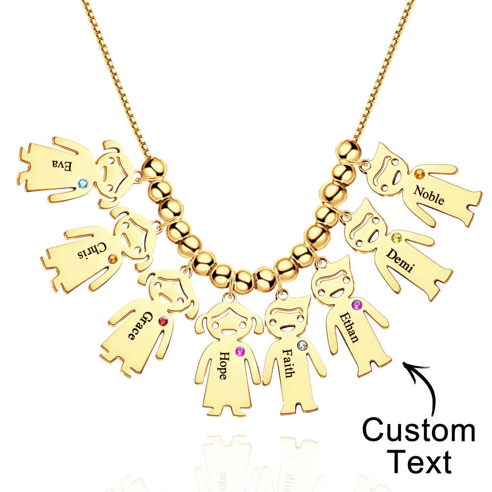 Mother's Necklace with Engravable Birthstone Children's Charms - soufeelmy