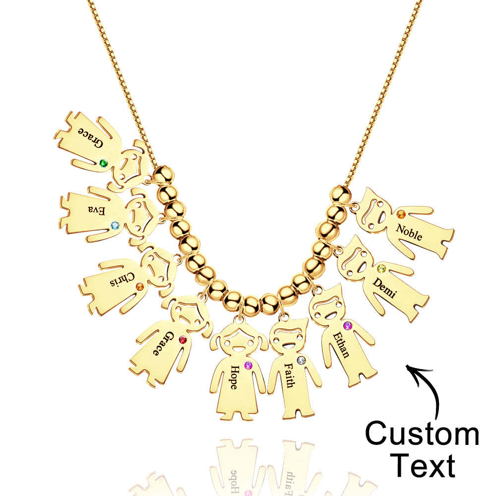 Mother's Necklace with Engravable Birthstone Children's Charms - soufeelmy