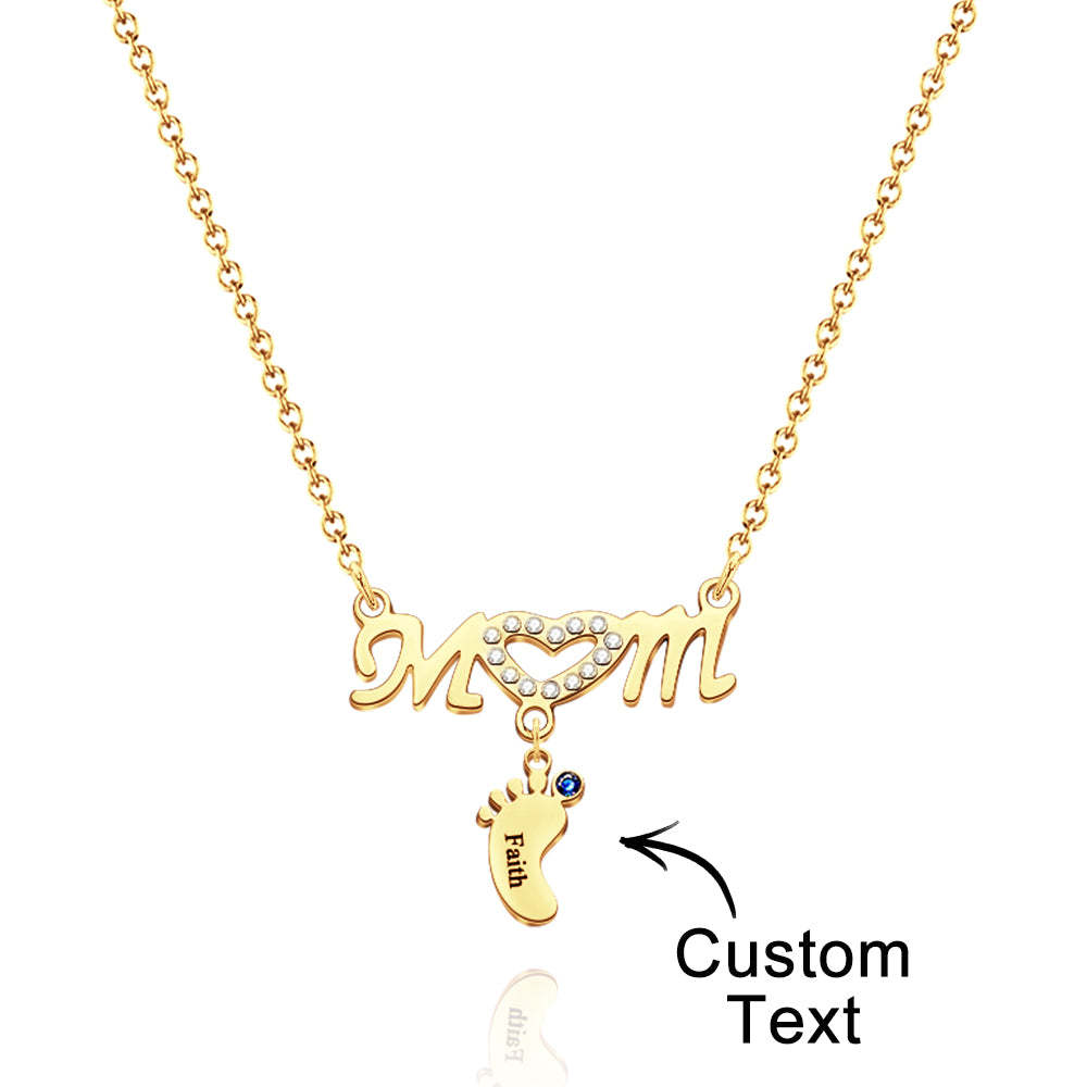 Mother's Necklace With Small Custom Name & Birthstone Baby Foot Charms - soufeelmy