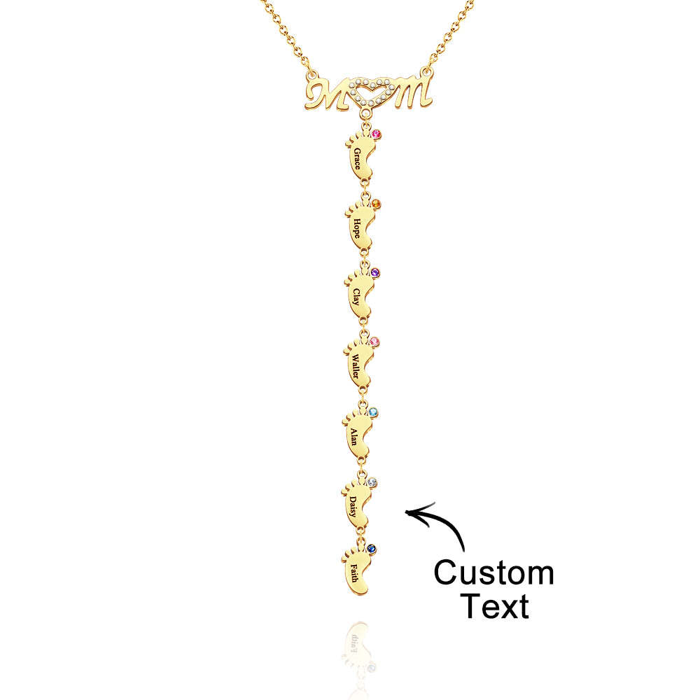 Mother's Necklace With Small Custom Name & Birthstone Baby Foot Charms - soufeelmy