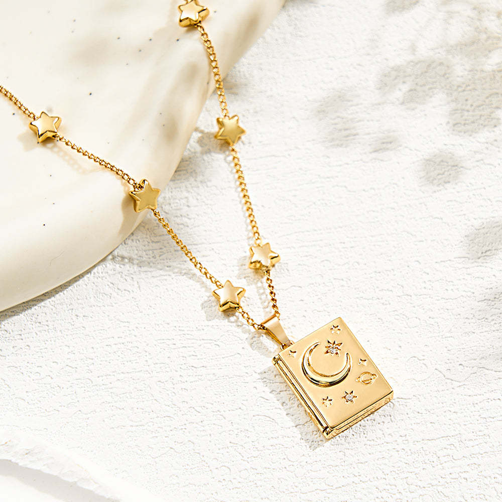 Custom Photo Locket Necklace Fashionable Star Moon Element Pendant Love Gift - soufeelmy