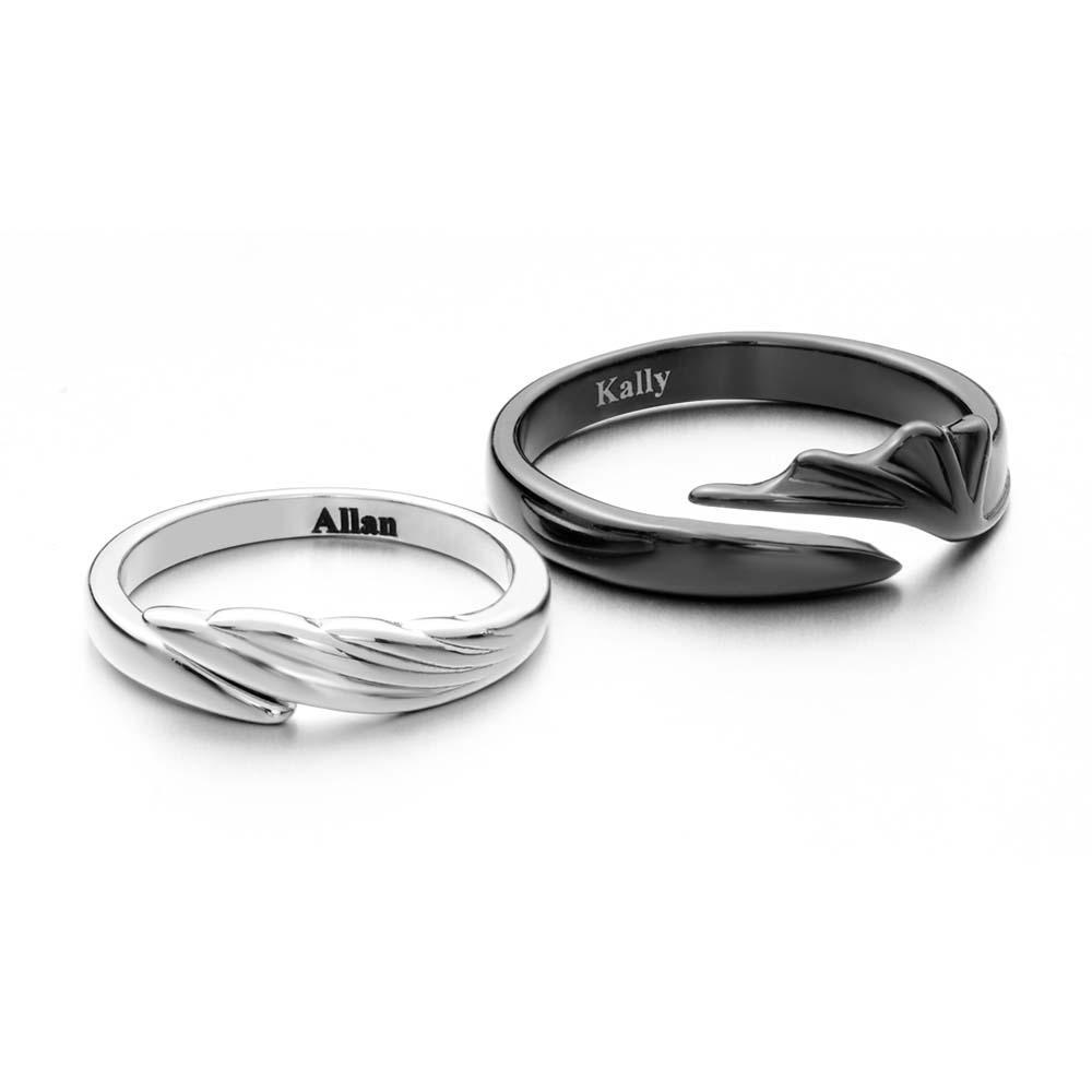 Engravable Wings Devil and Angel Ring Simple Trendy Couple Open Rings - soufeelmy