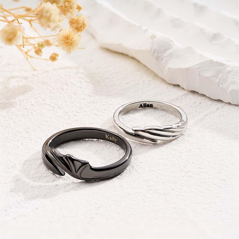 Engravable Wings Devil and Angel Ring Simple Trendy Couple Open Rings - soufeelmy