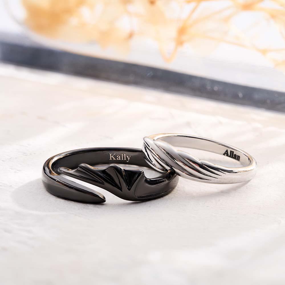 Engravable Wings Devil and Angel Ring Simple Trendy Couple Open Rings - soufeelmy