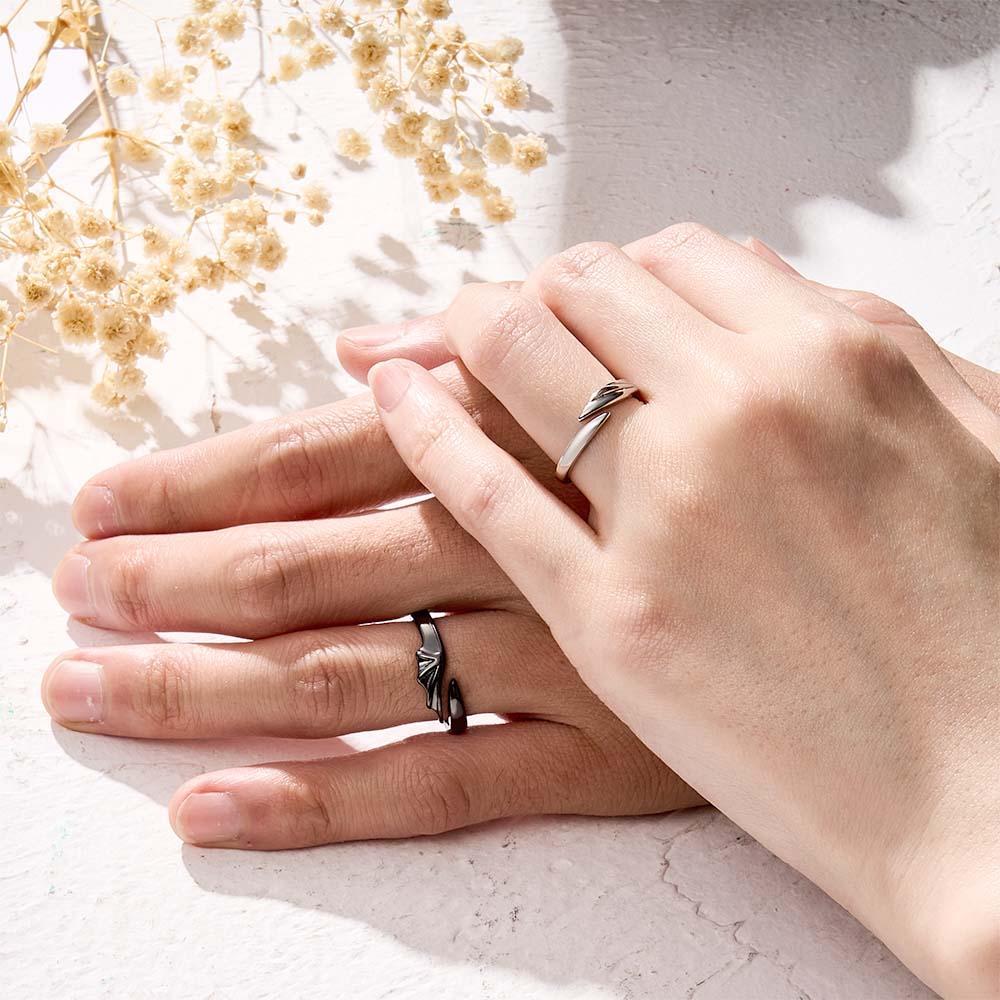 Engravable Wings Devil and Angel Ring Simple Trendy Couple Open Rings - soufeelmy