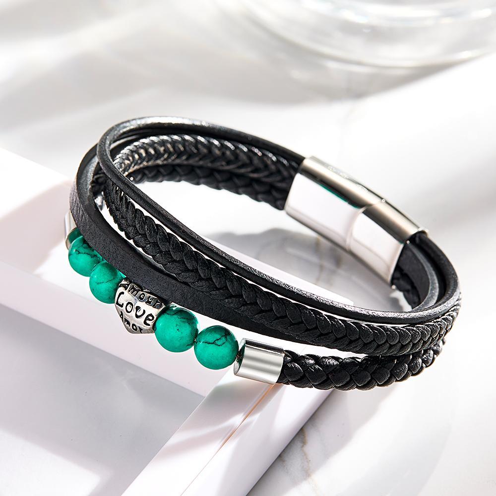 Custom Engraved Bracelet Street Hip-hop Braided Stack Leather Men's Gift - soufeelmy