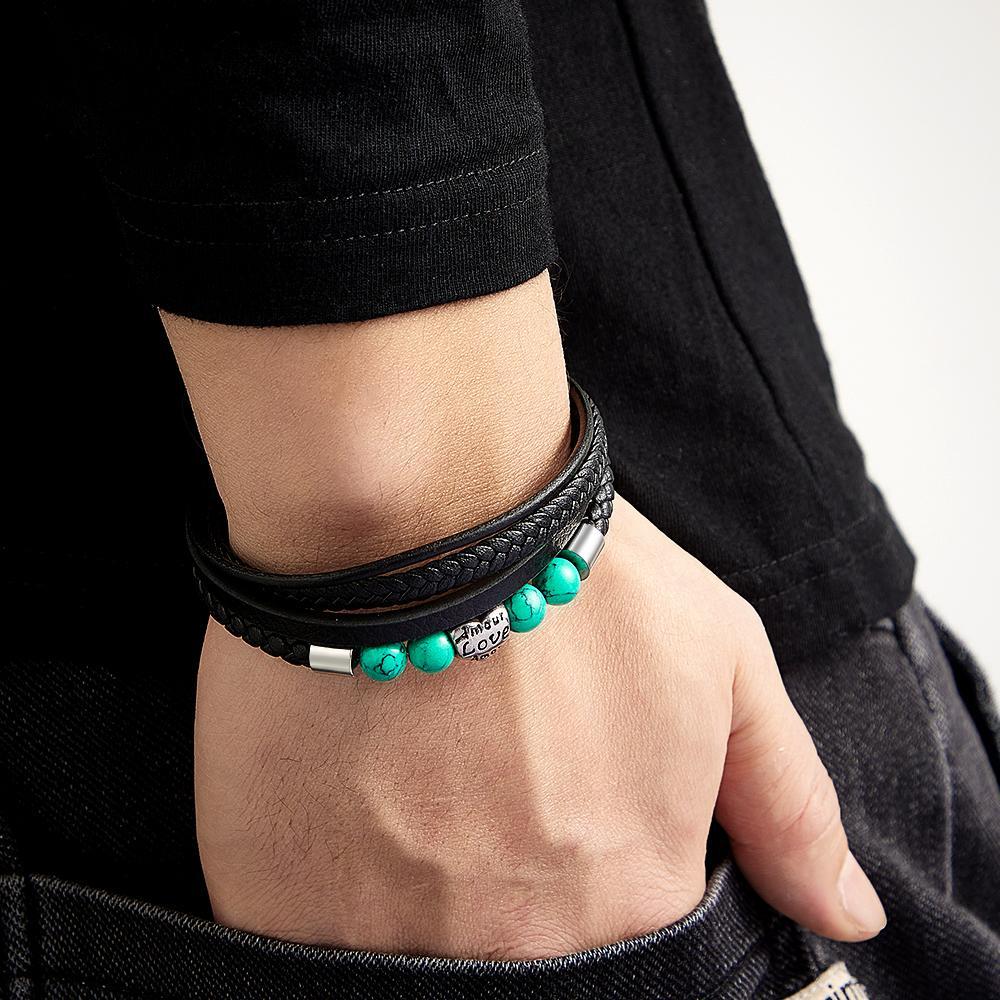 Custom Engraved Bracelet Street Hip-hop Braided Stack Leather Men's Gift - soufeelmy