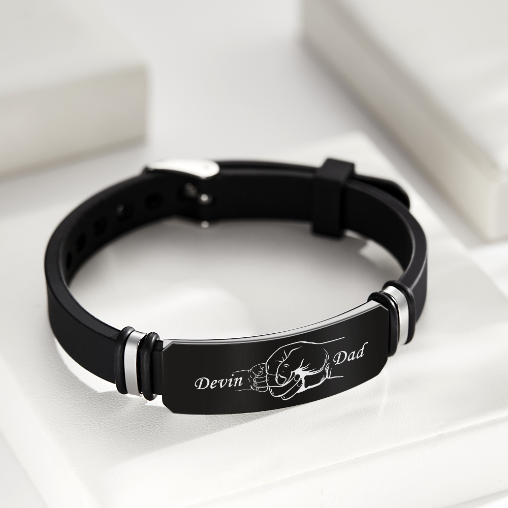 Custom Men's Engraved Black Bracelet Holding Hands Bracelet Father's Day Perfect Gift For Dad - soufeelmy