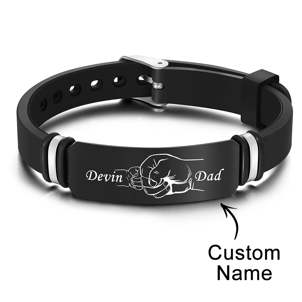 Custom Men's Engraved Black Bracelet Holding Hands Bracelet Father's Day Perfect Gift For Dad - soufeelmy