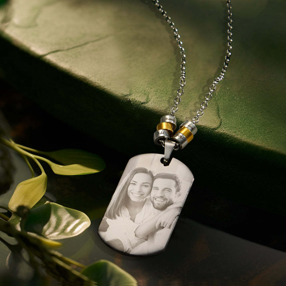 Personalized Moon Phase Photo Necklace With Engraved Beads Edgy Pendant Gifts For Lovers - soufeelmy