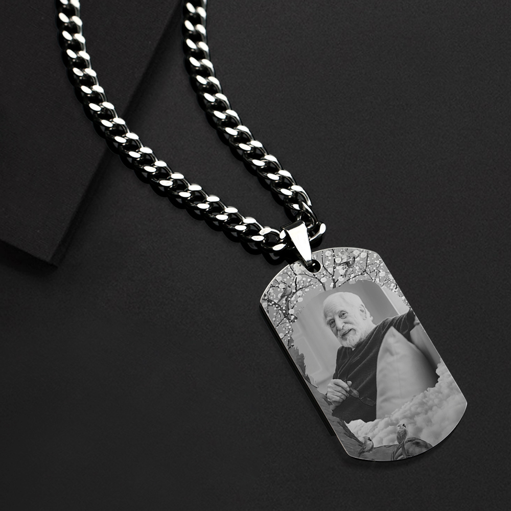 Custom Photo Tag Memorial Engraved Necklace with Engraving Stainless Steel Men's Necklace - soufeelmy
