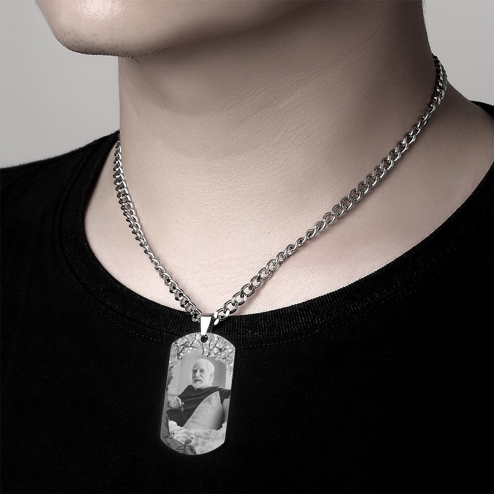 Custom Photo Tag Memorial Engraved Necklace with Engraving Stainless Steel Men's Necklace - soufeelmy
