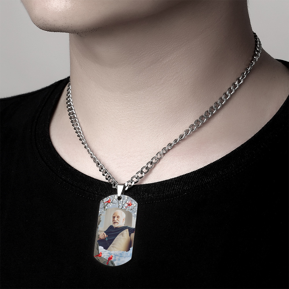 Custom Photo Tag Memorial Engraved Necklace with Engraving Stainless Steel Men's Necklace - soufeelmy