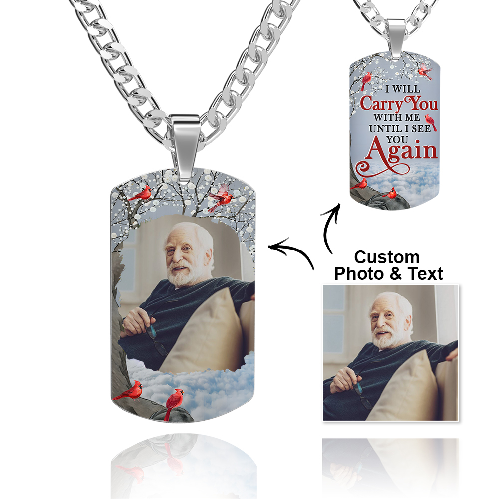 Custom Photo Tag Memorial Engraved Necklace with Engraving Stainless Steel Men's Necklace - soufeelmy