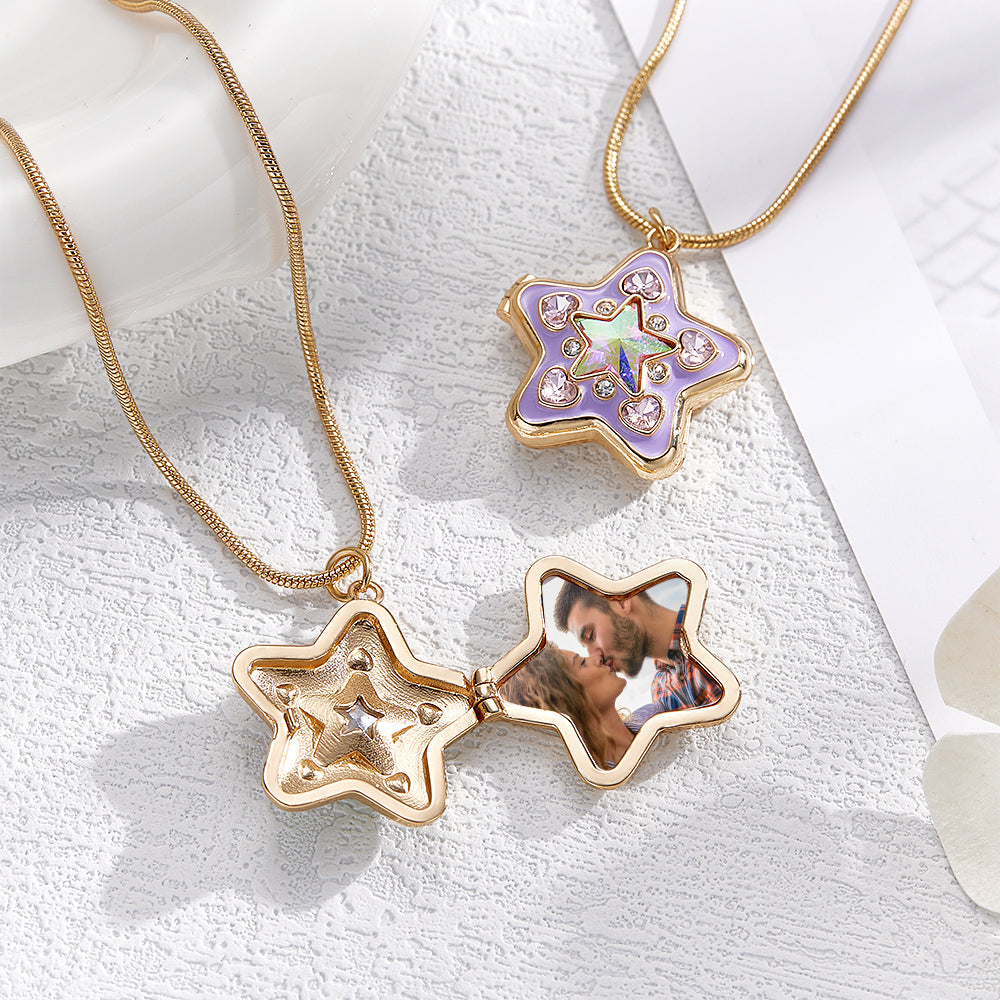 Custom Photo Starlight Shining Locket Necklace Colorful Diamond Y2K Style Pendant Love Gift - soufeelmy