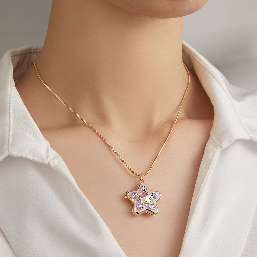 Custom Photo Starlight Shining Locket Necklace Colorful Diamond Y2K Style Pendant Love Gift - soufeelmy