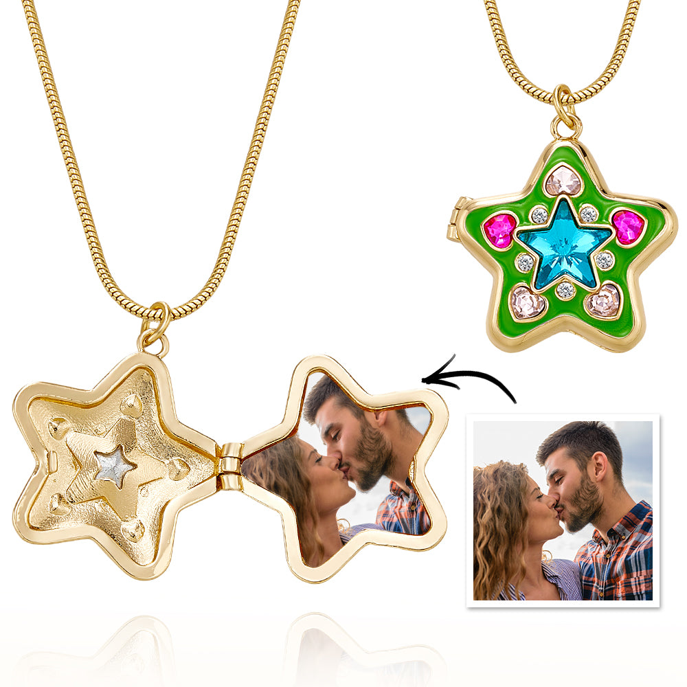 Custom Photo Starlight Shining Locket Necklace Colorful Diamond Y2K Style Pendant Love Gift - soufeelmy