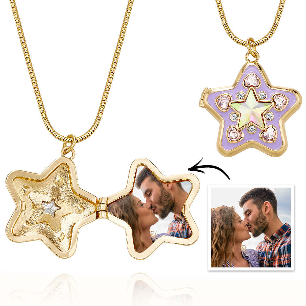 Custom Photo Starlight Shining Locket Necklace Colorful Diamond Y2K Style Pendant Love Gift - soufeelmy
