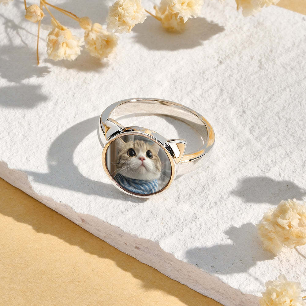 Personalized Cat Head Photo Ring Gift for Pet Lovers Custom Photo Gift - soufeelmy