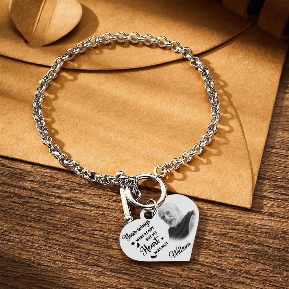 Custom Photo Bracelet with Heart Memorial Engraved Bracelet Engraving Stainless Steel Bracelet - soufeelmy